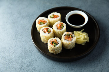 Wall Mural - Traditional salmon sushi rolls