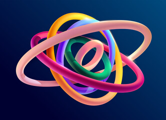 Wall Mural - Colorful 3D rings on dark background.