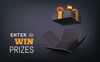 Wall Mural - Open Gift Box on dark background. Enter to Win Prizes. Vector Illustration