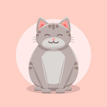 Cute Smiling Plump Gray Cat