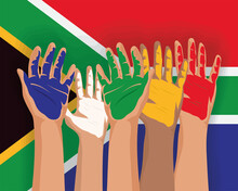 South Africa Flag And Hands Painted