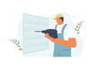 © artbesouro - Professional repairman with a drill in his hands. Repair service vector illustration