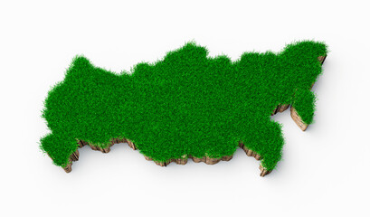 Poster - 3d rendering of Russia map soil land geology cross section with green grass on white backgroundn