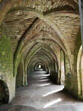 Vertical Shot Of The Arch Vista Ruin Fountains Of Abbey Yorkshire Vanishing Point