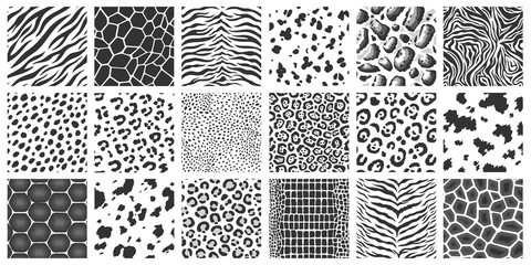 black animal texture. fashion safari print, seamless wild leopard giraffe tiger zebra skin backgroun