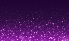 Magic Sparkles, Purple Fairy Stardust With Sparks. Shiny Flying Particles, Cosmic Dust With Glowing Flares Isolated On A Dark Background. Vector Illustration.