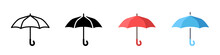 Flat Cartoon Umbrella. Set Of  Vector Umbrellas. Vector Clipart Isolated On White Background.	