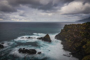 Wall Mural - Rocks And White Water, Seixal, Madeira. October 2021, Portugal. Long exposure picture