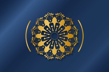 Vector gold flower ornament blue background