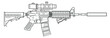 Vector drawing of an popular M4 assault rifle with adjustable stock, optical sight, silencer and the triangle front grip on a white background.