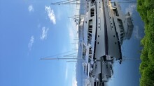 Big Boats And Yachts In Port Of Seattle, USA, Vertical Shot