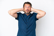 © luismolinero - Senior dutch man isolated on white background frustrated and covering ears
