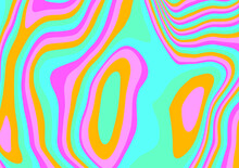 Abstract Op-art Trippy Background With Warped Acid Neon Lines.
