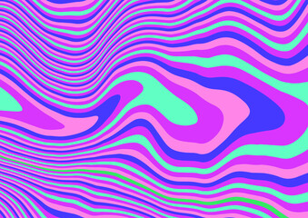 Poster - Abstract op-art trippy background with warped acid neon lines.