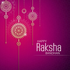 Wall Mural - Happy raksha bandhan ceremony poster template design with decorative rakhi.