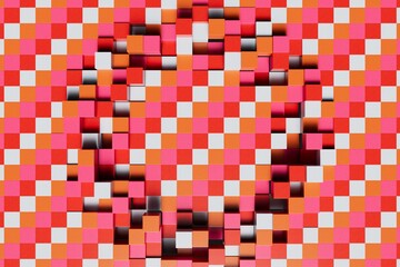 Poster - abstract background. an ornament consisting of beautiful small cubes of different colors with a circle of protruding black cubes in the middle. mosaic. 3d rendering. 3d illustration
