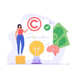 © Aleksandr - Copyright vector illustration. Concept of intellectual property, copyright, authorship rights. Woman protecting data license. Vector illustration in flat cartoon design for web banner, UI