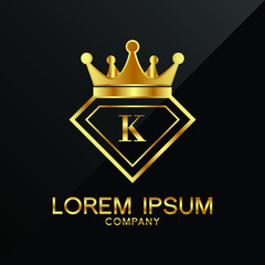 Wall Mural - Gold Diamond and Crown K Letter Logo Design vector Template