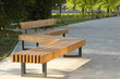 © New Africa - Wooden bench in city park on sunny morning