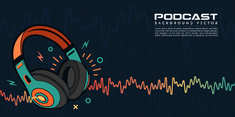 Colorful music podcast background illustration with sound bar