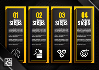 Wall Mural - infographics design, 4 process chart diagram template for presentation workflow, abstract timeline elements, flow chart business black color layout concept