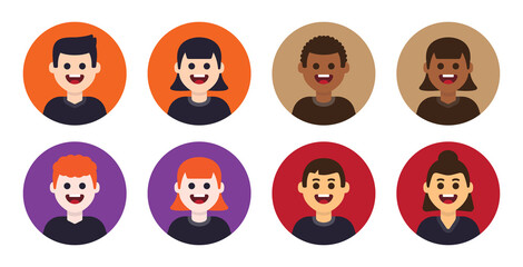 Aufkleber - Diversity skin color avatar icon set. Male and female portraits, vector illustration.