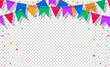 © Bamsparkyu - Happy birthday vector transparent background. Colorful happy birthday border frame with confetti.