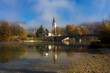 Lake Bohinj Famous Church of St John the Baptist From and its Stone Bridge, Triglav National Park, Julian Alps, Slovenia.