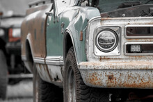 Close Up View Of Classic  Rusty Pick Up Truck.