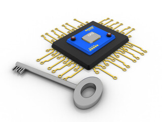 Poster - 3d rendering key protected microchips
