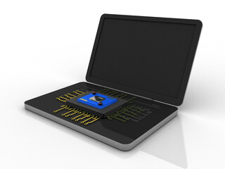 Poster - 3d render Laptop computer with microchips