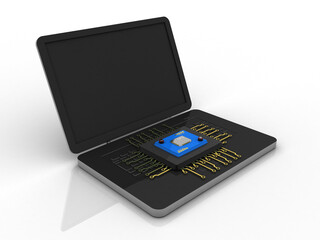 Poster - 3d render Laptop computer with microchips