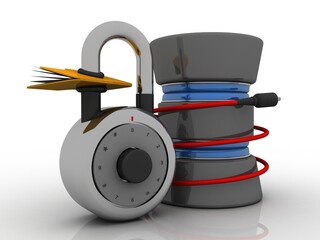 Poster - 3d rendering Folder connected to database lock