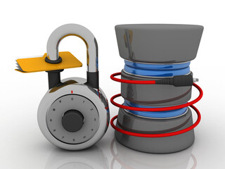 Poster - 3d rendering Folder connected to database lock