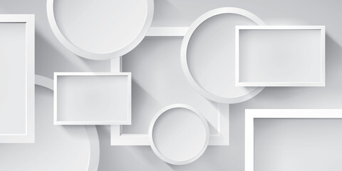 Poster - White empty squares and round frames, abstract composition. Mock up objects. Vector design background