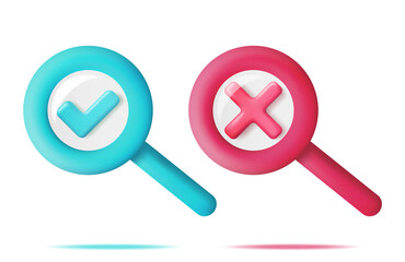 Poster - 3D Magnifying Glass and Tick and Cross Sign