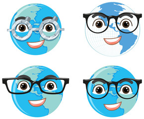 Wall Mural - set of different earth planets wearing glasses