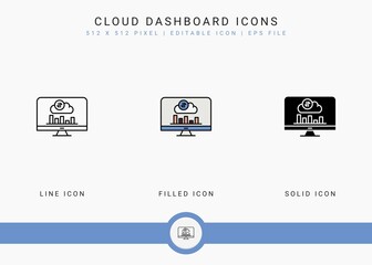 Fototapete - Cloud dashboard icons set vector illustration with solid icon line style. Data center system concept. Editable stroke icon on isolated background for web design, user interface, and mobile application