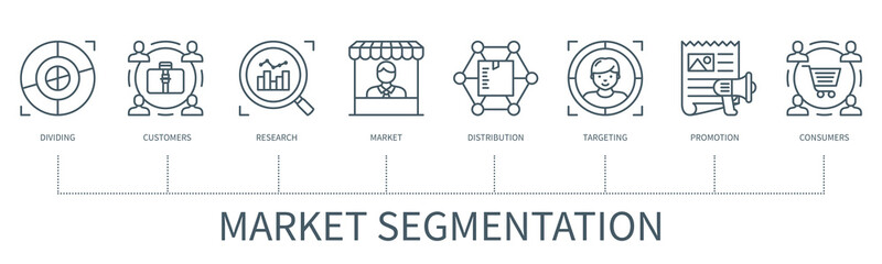 Market segmentation vector infographic in minimal outline style