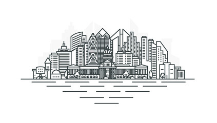 Wall Mural - Austin, Texas, USA architecture line skyline illustration. Linear vector cityscape with famous landmarks, city sights, design icons. Landscape with editable strokes.