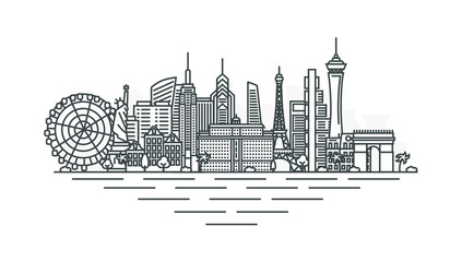Wall Mural - Las Vegas, Nevada, USA architecture line skyline illustration. Linear vector cityscape with famous landmarks, city sights, design icons. Landscape with editable strokes.
