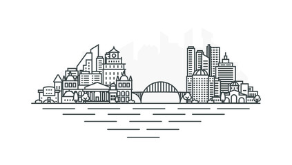 Wall Mural - Portland, Oregon, USA architecture line skyline illustration. Linear vector cityscape with famous landmarks, city sights, design icons. Landscape with editable strokes.