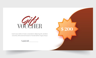 Sticker - Gift Voucher Banner Or Template Design With Discount Label On Brown And White Background.