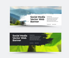 Poster - Vector horizontal web banner template, with white, black background, leaflet with information, for social media. Set.