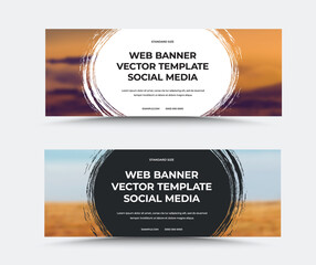 Poster - Standard size vector web banner template with round white, black background, information, text in the center, flyer for business, advertising. Set.