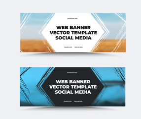 Poster - Standard size vector web banner template with paint stroke texture, company information in the center on white, black background, for social media. Set.