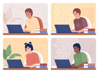 Poster - After-school education 2D vector isolated illustration set. Excited about math students flat characters on cartoon background. Colourful editable scene collection for mobile, website, presentation