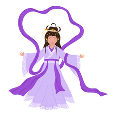 Poster - Character Of Chinese Goddess Wearing Purple Costume On White Background.