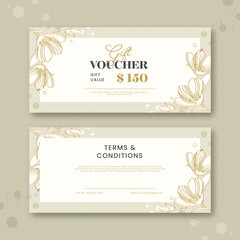 Wall Mural - Gift Voucher Banner Or Header Design Decorated With Floral In White Color.