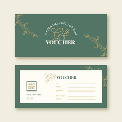 Wall Mural - Gift Voucher Banner Or Header Design With Double-Side In Teal Green And White Color.